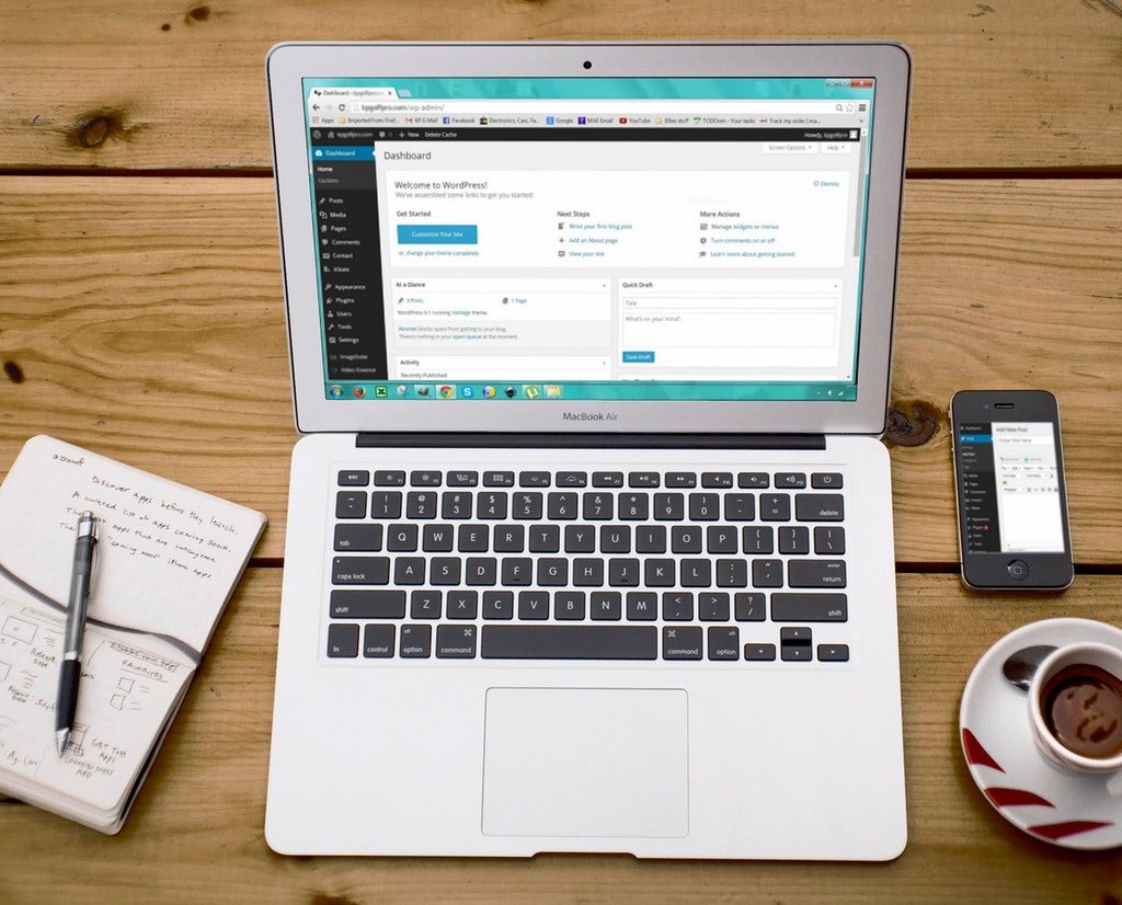Computer with WordPress on the screen