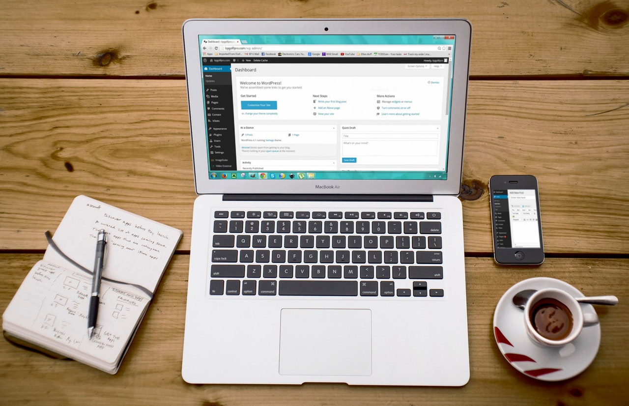 Computer with WordPress on the screen