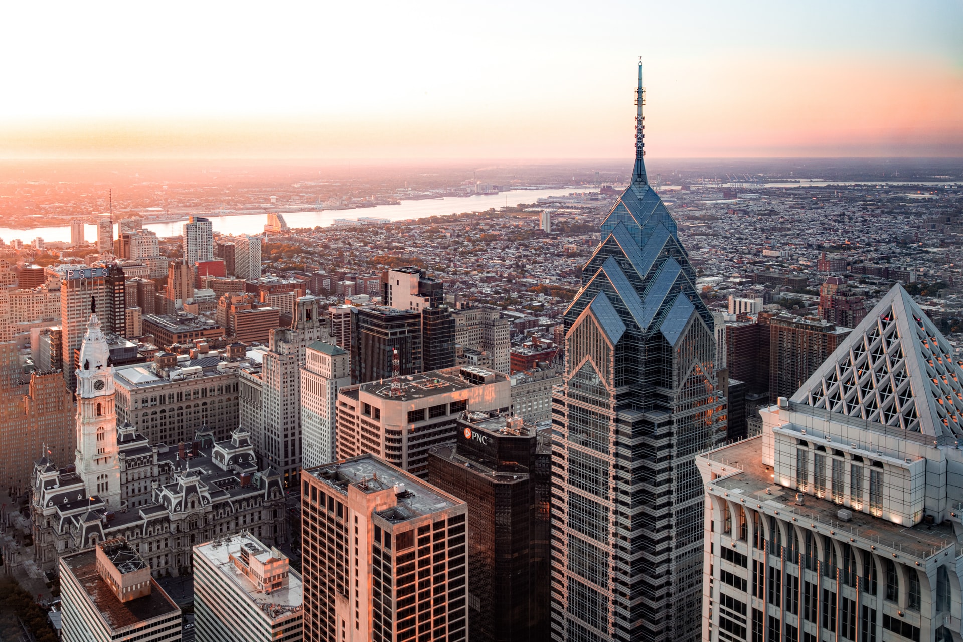 Philadelphia skyline from above.