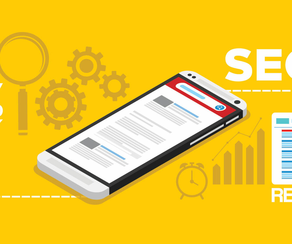 Search Engine Optimization Services Graphic of a phone and charts