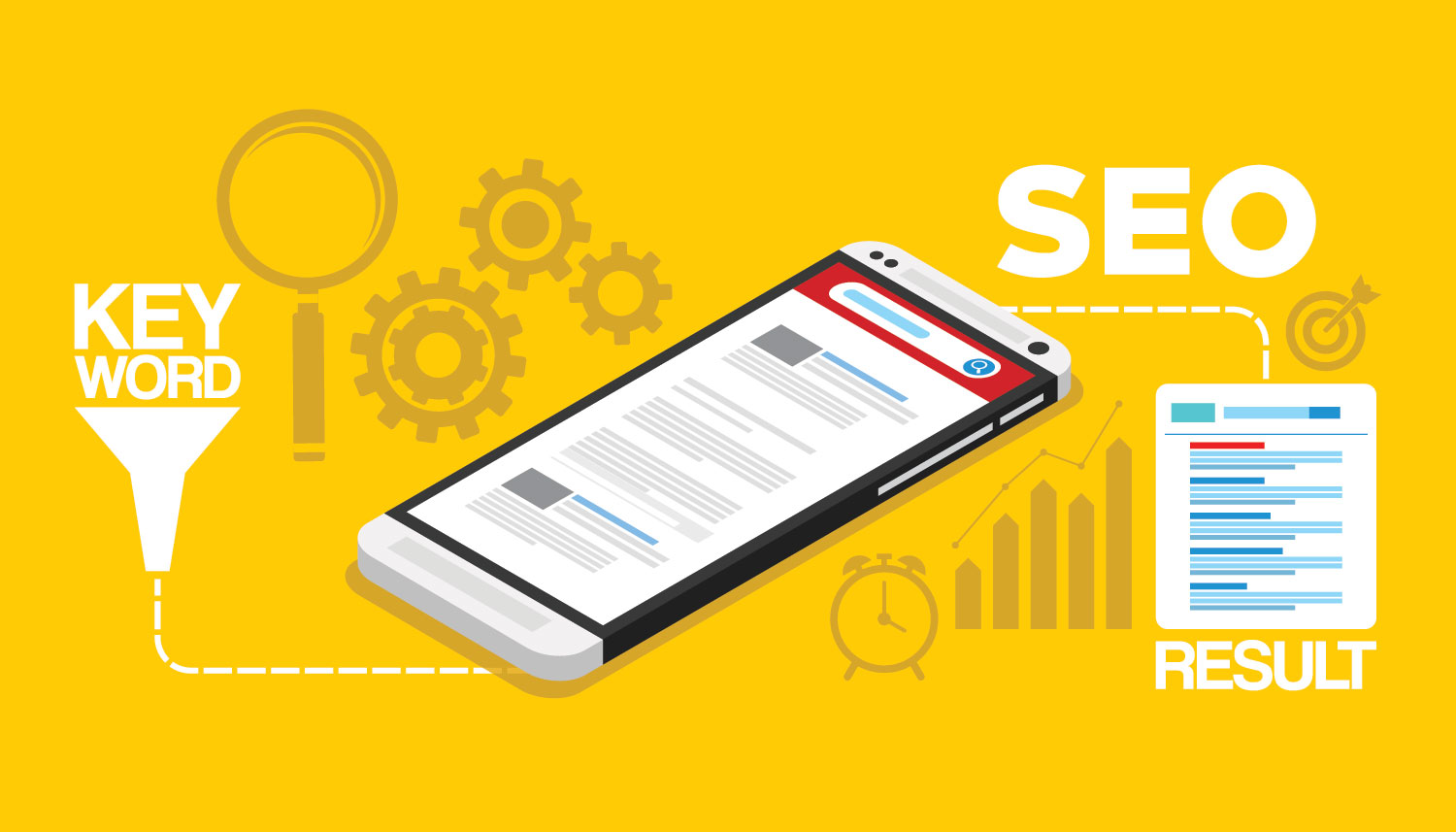 Search Engine Optimization Services Graphic of a phone and charts