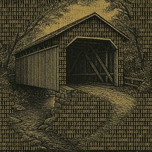 a covered bridge with binary code