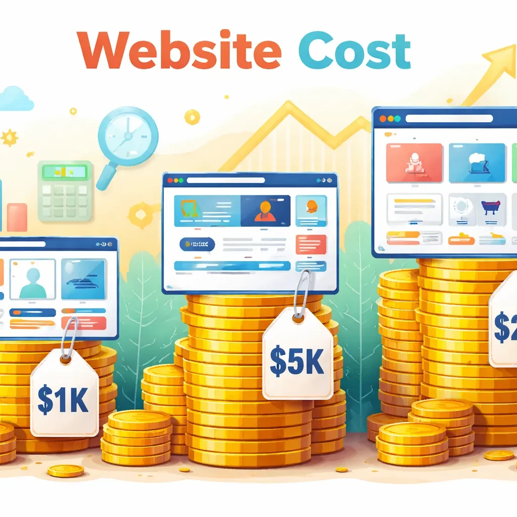 Stacks of coins representing website costs