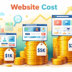 Stacks of coins representing website costs