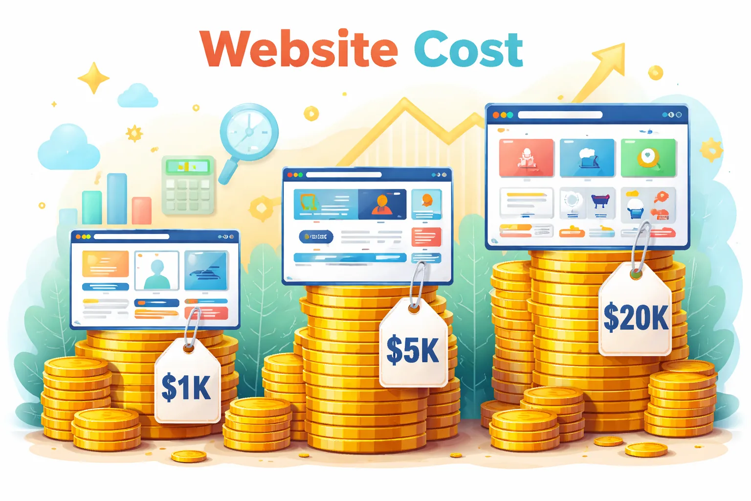 Stacks of coins representing website costs