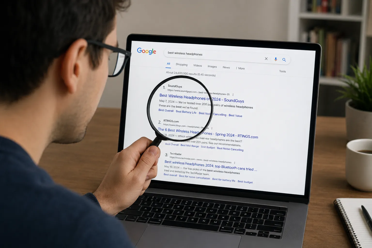 person searching with a magnifying glass google listings